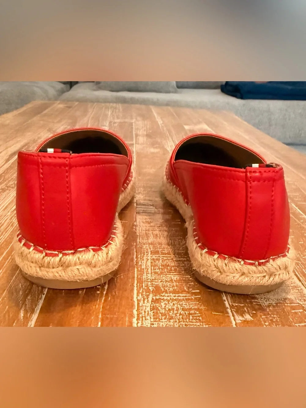 Tommy Hilfiger Red Leather Espadrille Slip-Ons with Embroidered TH Logo Size W8